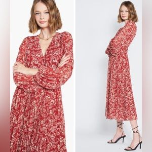 En Saison Long Sleeves Pleated Midi Dress